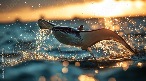 A spectacular image of a Mobula ray leaping gracefully