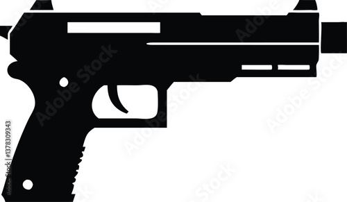 Simple Black Silhouette of SemiAutomatic Handgun with Transparent Background