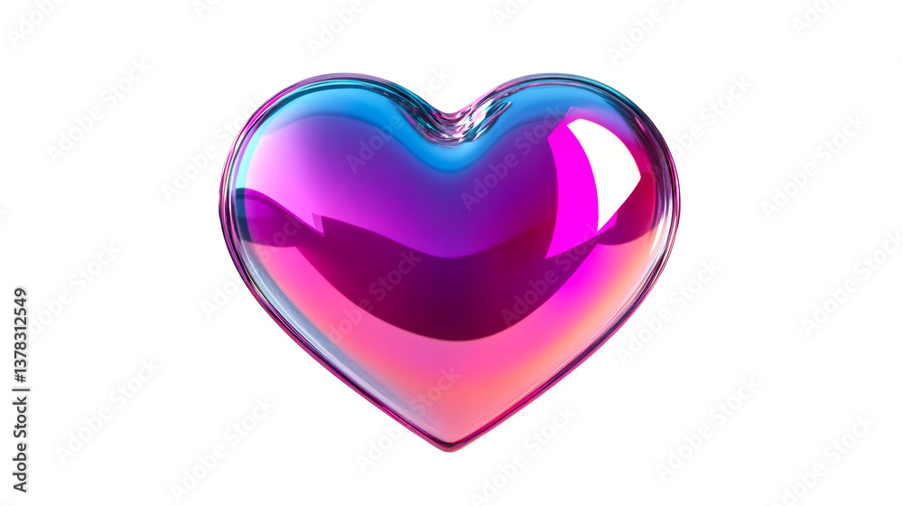 Glossy Heart, Shiny, Reflective Surface, Multicolor, Pink and Blue, cut out transparent