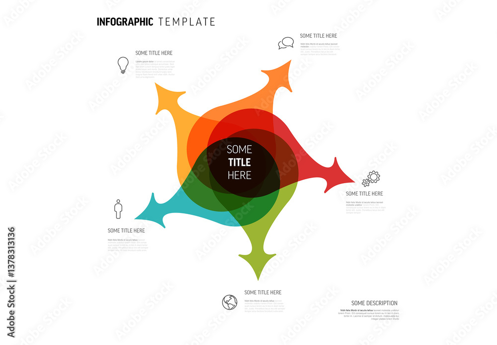 Colorful Infographic Template with Overlapping Arrows pointing to five directions