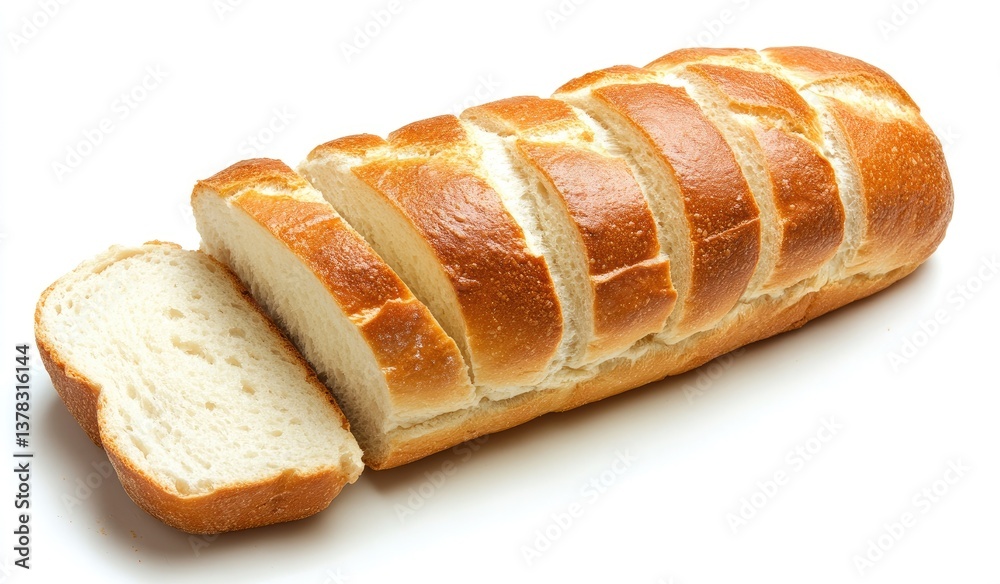 Sliced loaf of bread, golden crust, soft interior