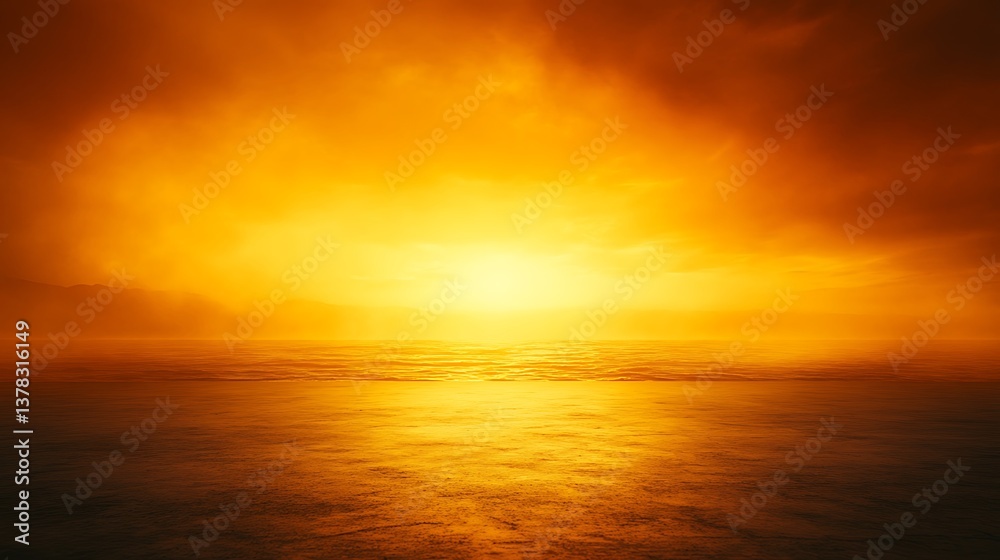 Obraz premium The sun sets over ocean water under a fiery orange sky
