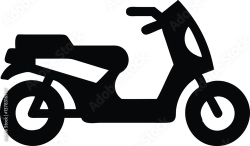 Black Silhouette Scooter Icon Modern Motorcycle Design on Transparent