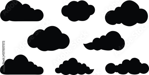 Clouds Silhouette Set, Various Shapes Collection on Transparent Background Resource