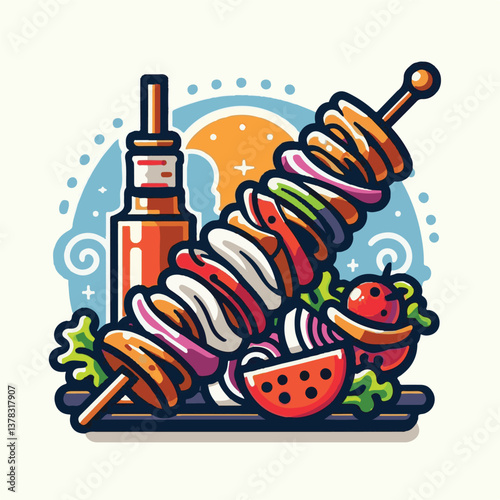 souvlaki, meat, greek, food, cuisine, meal, grilled, kebab, traditional, dinner, pork, chicken, background, lunch, grill, roasted, mediterranean, skewer, snack, plate, pita, onion, barbecue, dish, del