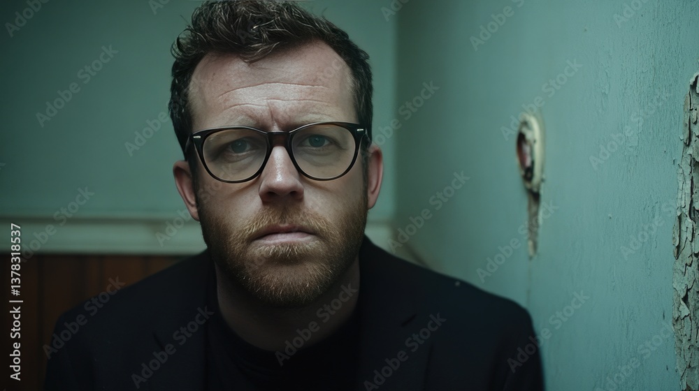 Obraz premium Introspective man in a dimly lit room
