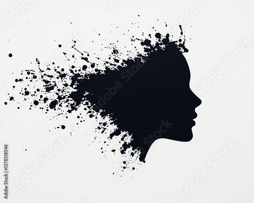 creative silhouette of face emerges from paint splats, creating striking background pattern that captivates viewer