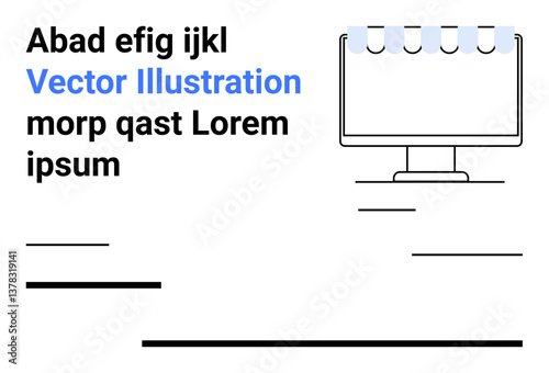 Computer monitor with tabs at the top, text blocks, and horizontal lines in a minimalist style. Ideal for tech, communication, website mockup, UX design, branding, education content layout simple