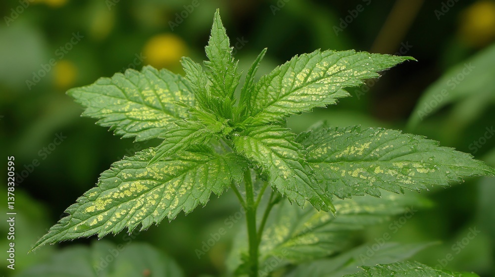 Close-up of a Green Plant with Yellow Spots on its Leaves Close-up of a Green Plant with Yellow Spots on its Leaves