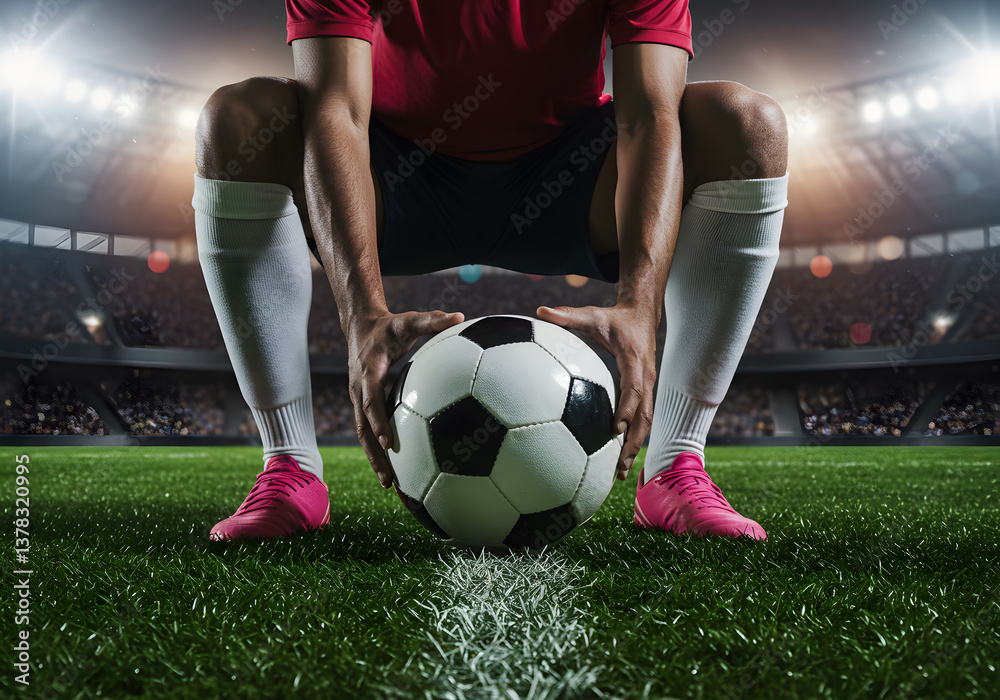 Fototapeta premium Soccer Player Ready to Kick the Ball in a Stadium