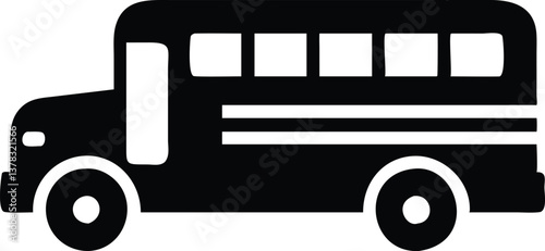 School Bus Icon Graphic, Silhouette Design with Transparent Background,