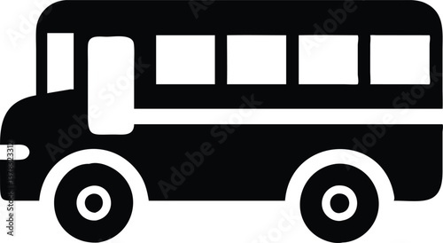Simple Black School Bus Icon Isolated on Transparent Background