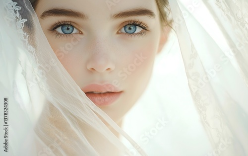 Portrait of a bride veiled in lace