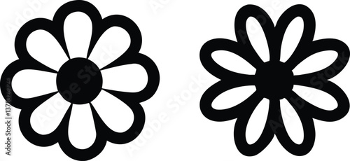 Two Flower Silhouettes with Petals and Central Discs on Transparent Background