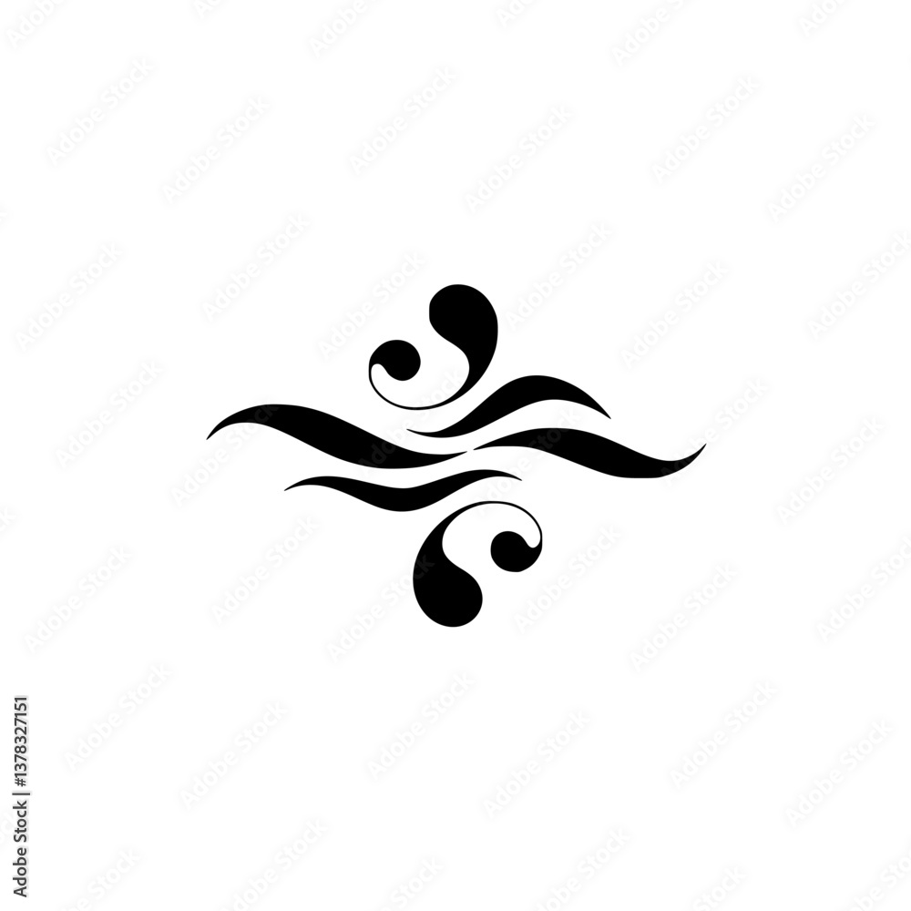 Elegant Minimalist Black Swirl Ornament on Cream Background Elegant Minimalist Black Swirl Ornament on Cream Background