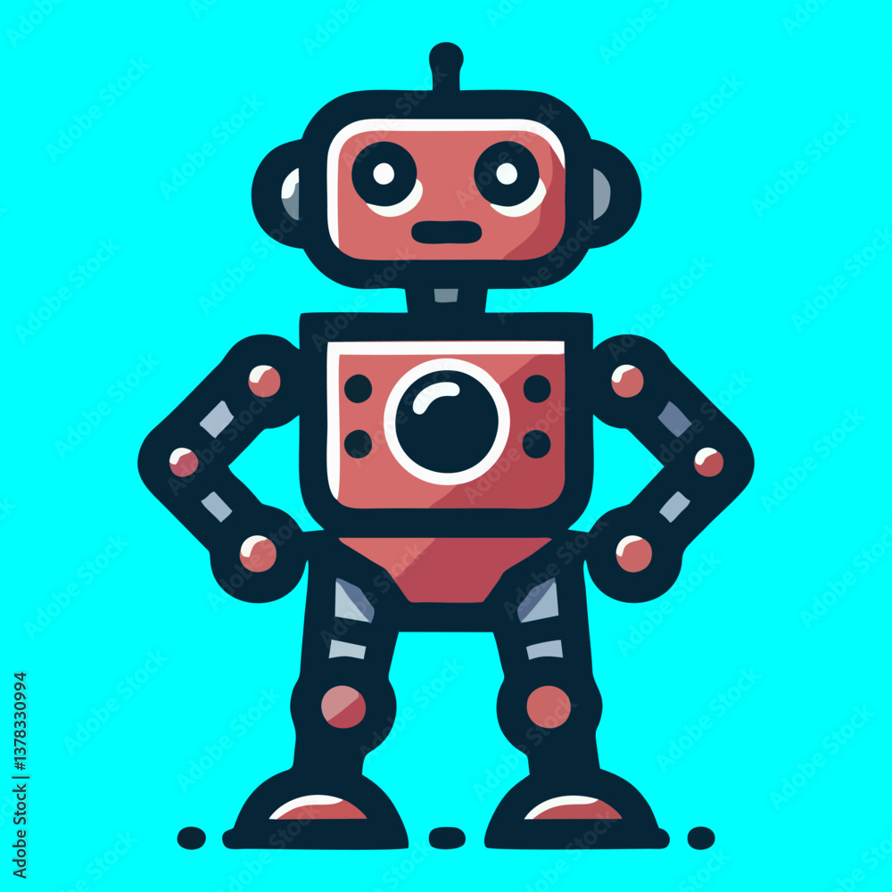 Fototapeta premium Sci Fi Robot Character Vector Illustration in Flat Modern Style Featuring Futuristic AI Cybernetic Automation Digital Innovation Smart Machine Concept and High Tech Robotics for Future Technology