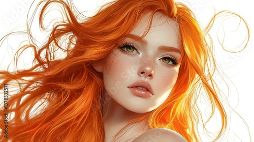 Portrait of a beautiful red-haired woman with freckles and green eyes