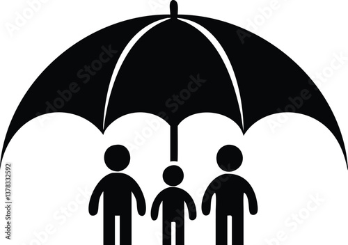 Family Protection Umbrella Parent, Child, Together, Symbol on Transparent Backdrop