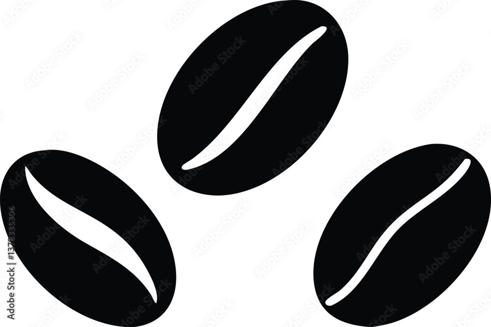 Obraz premium Isolated Coffee Beans Trio on Transparent Background Simple Black and White Icon