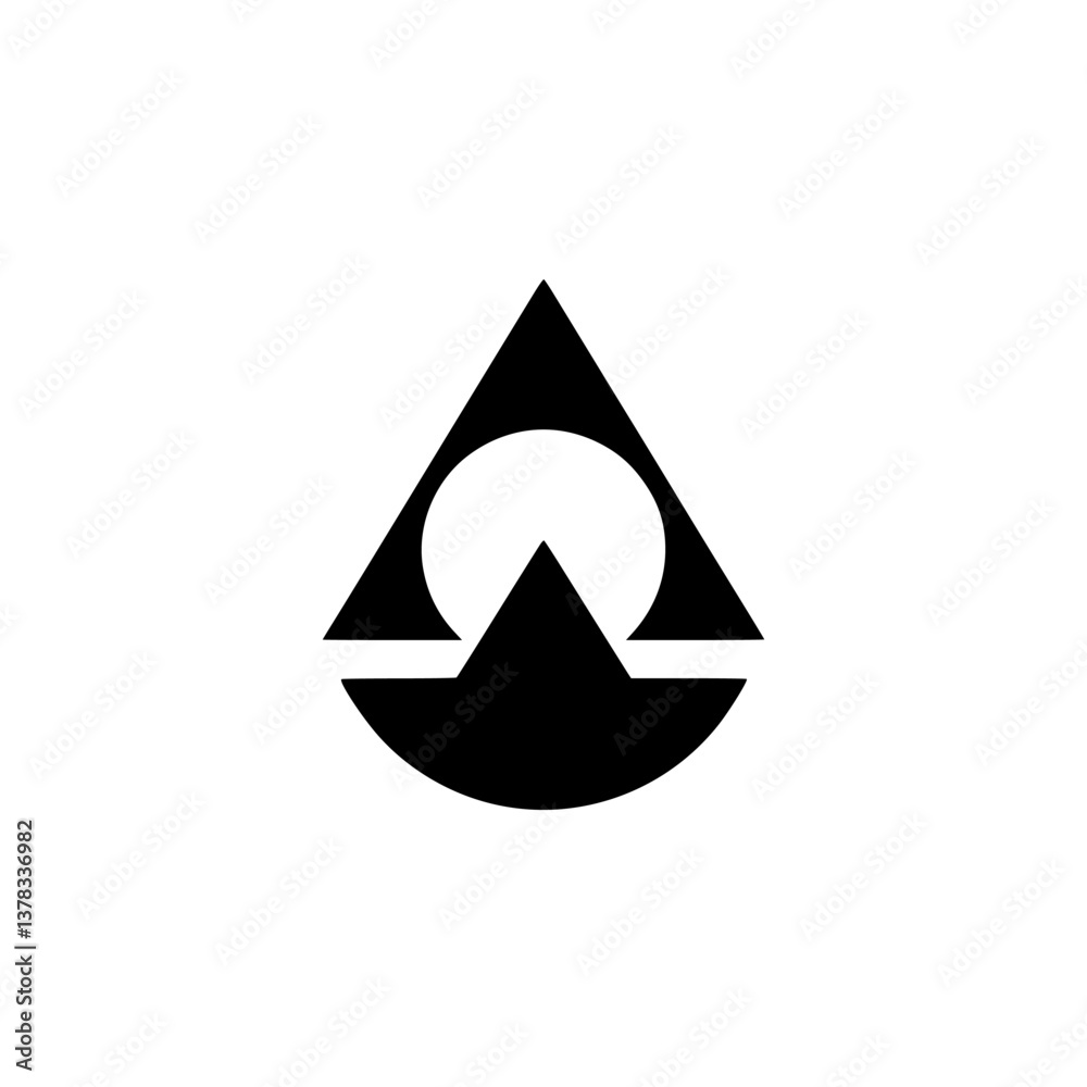 Fototapeta premium Geometric Abstract Logo with Sun & Mountain in Minimalist Style