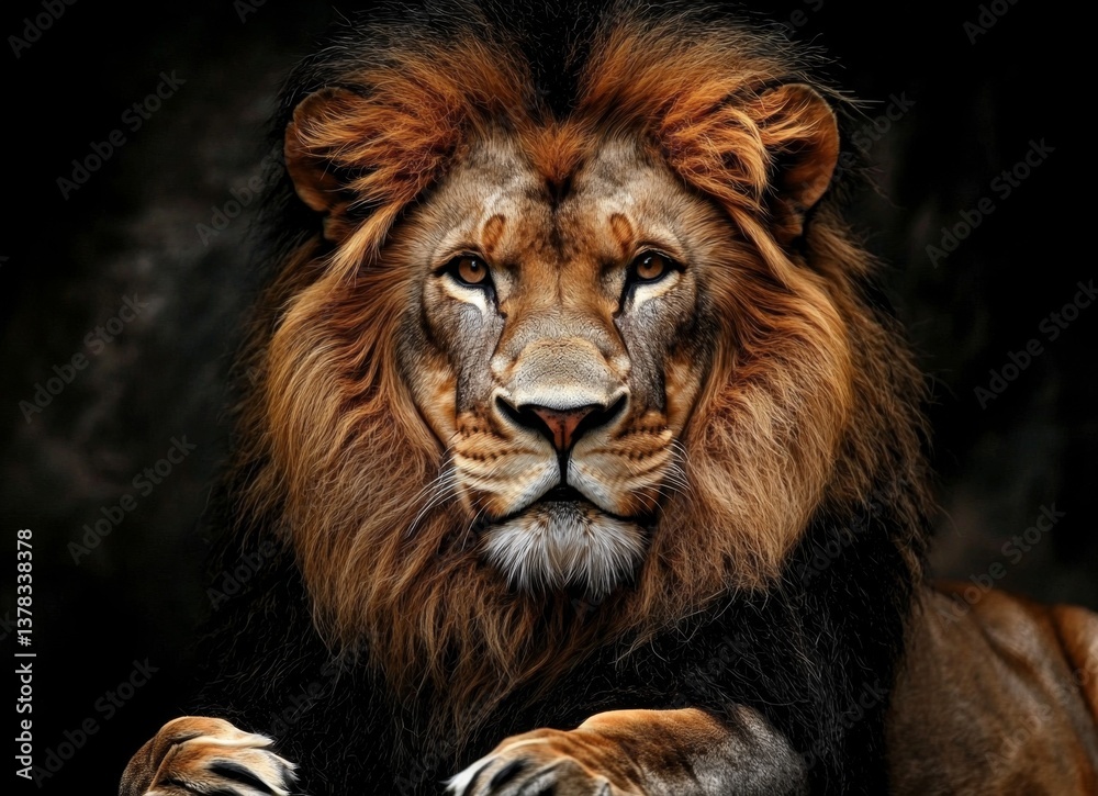 Fototapeta premium Majestic lion in a serene pose.