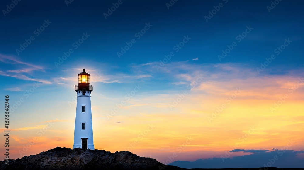 Lighthouse at Sunset on Rocky Coast Lighthouse at Sunset on Rocky Coast