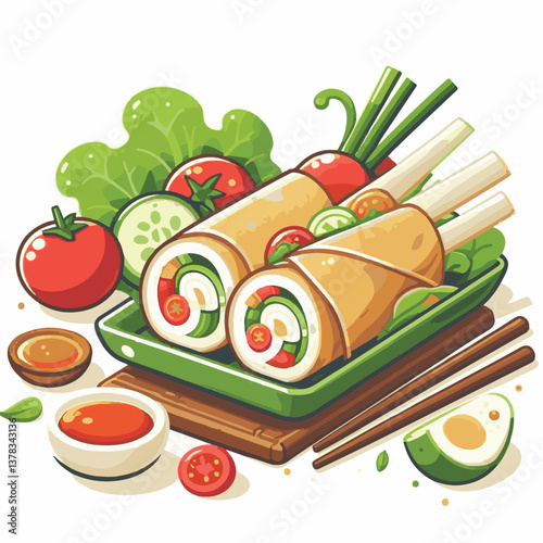 food, spring, meal, cuisine, asian, appetizer, dinner, snack, dish, fried, roll, vegetable, fresh, sauce, delicious, chinese, plate, asia, stuffed, vegetarian, traditional, vietnamese, spring rolls, c