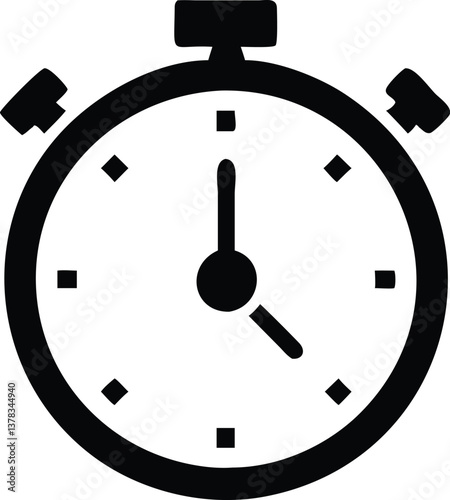Stopwatch Icon Black Silhouette on Transparent Background, Isolated Time Symbol