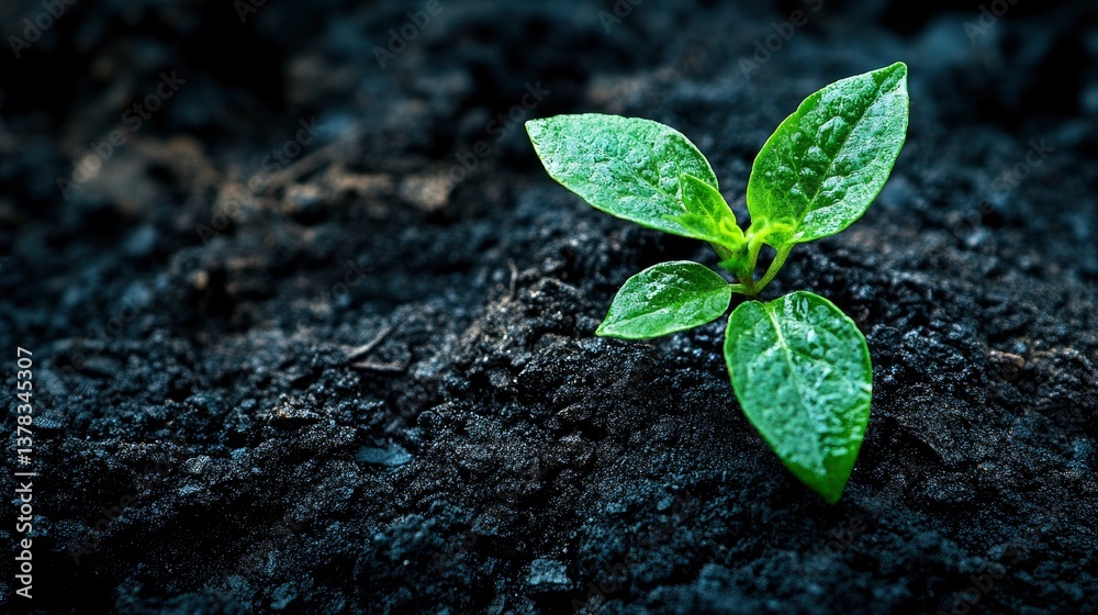 Naklejka premium Tiny Sprout Emerging from Dark Soil Symbol of New Growth and Hope