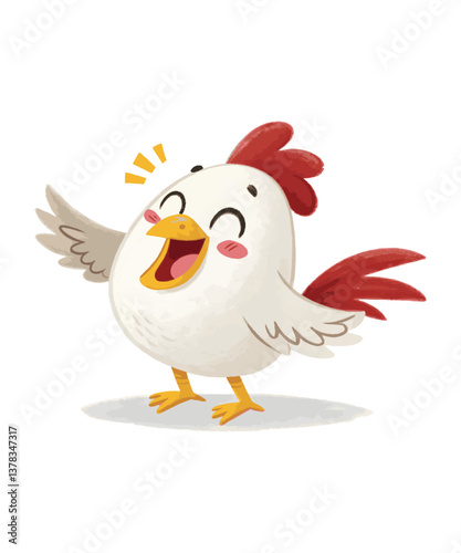 Funny cartoon chicken holding a blank sign with a cheerful expression and vibrant colors