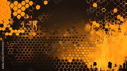 Abstract background featuring orange and black honeycomb patterns and textures