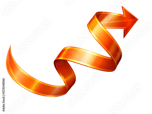 3D Spiral Ribbon Arrow – Glossy Directional Design Element | Isolated Transparent Background PNG Image