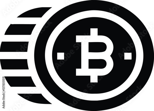 Bitcoin Flat Icon Design With Side Stripes and Letter B Shape Isolated on Transparent BG