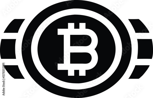 Black Bitcoin Symbol Art with Circular Lines and Segmented Design, Transparent