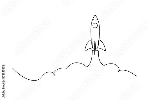 Continuous Line Art Rocket Launch Startup Innovation Success