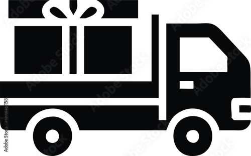 Black Icon of Delivery Van Transporting a Gift Package on Transparent Background