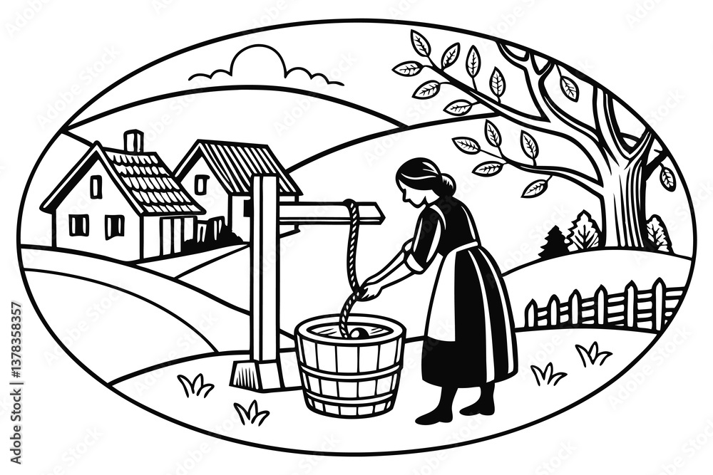 Funny vector cartoon illustration of people, a boy with a bag, a woman, and a dog Funny vector cartoon illustration of people, a boy with a bag, a woman, and a dog