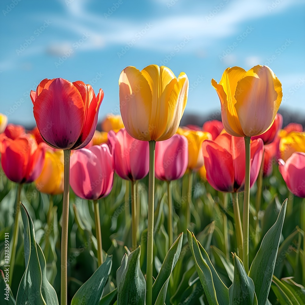 Obraz premium Vibrant Tulip Field in a Vintage Garden