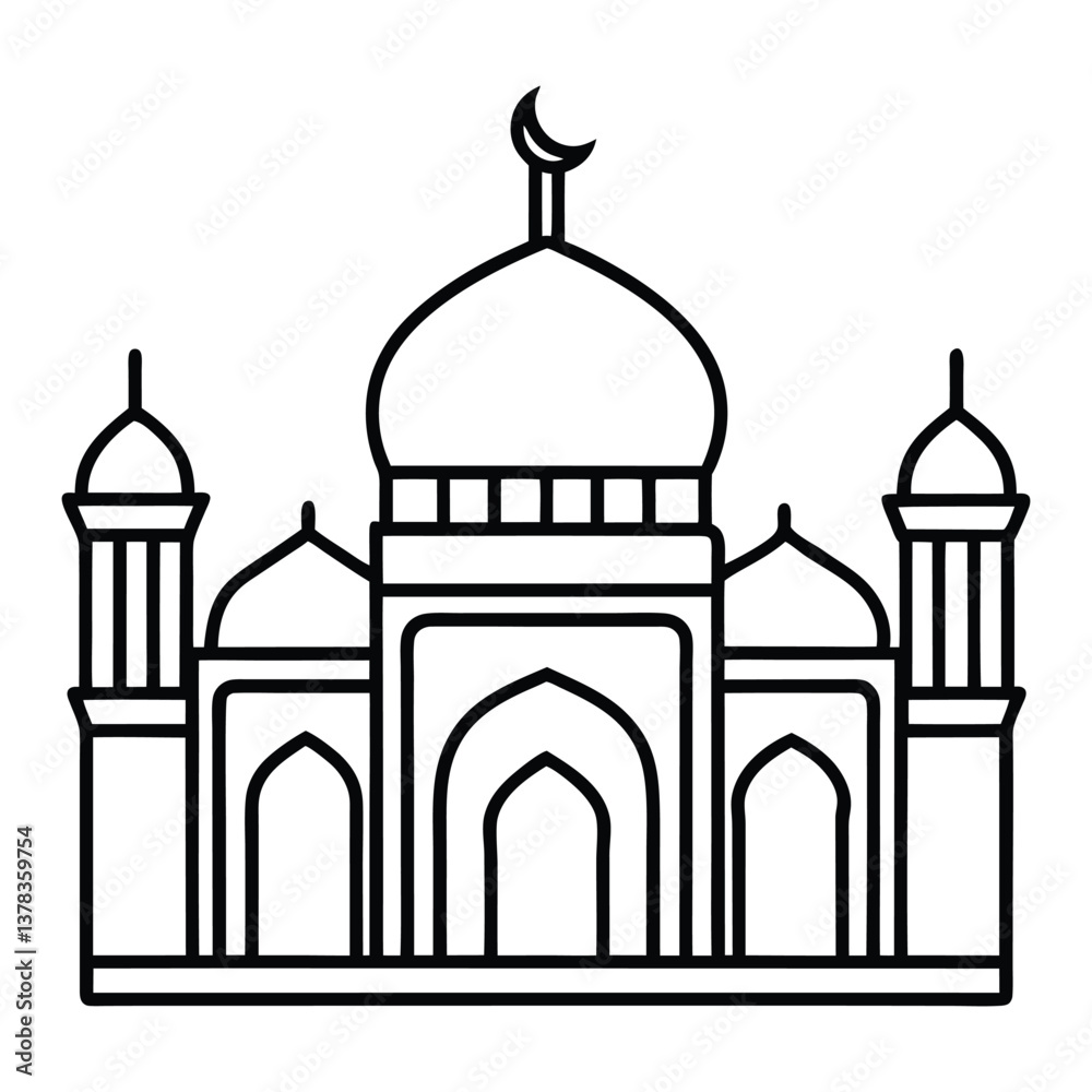 Elegant Line Art of a Mosque Symbolizing Architecture and Spirituality