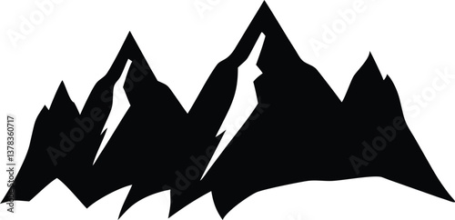 Black Peaks Silhouette Vector, Mountain Range Outline on Transparent Background