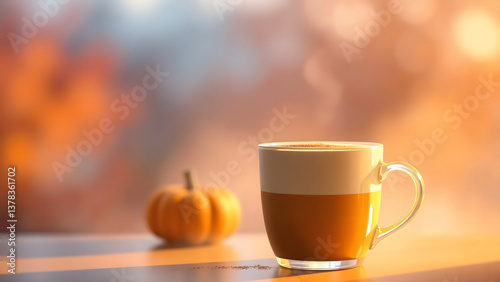 Wallpaper Mural A cozy cup of pumpkin spice latte beside a small pumpkin against a warm autumn background Torontodigital.ca