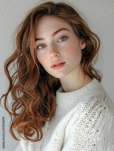 Portrait of a beautiful woman with red hair and freckles