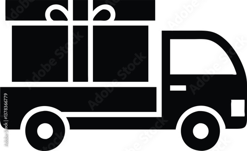 Black Truck Transporting Gift Boxes with Ribbon on Transparent Background