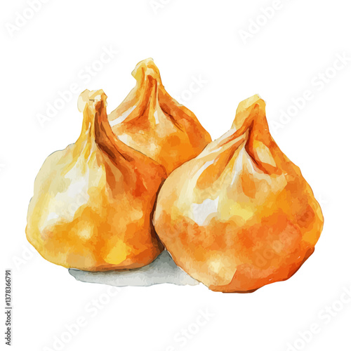 A watercolor vector painting of Khinkali, isolated on a white background.


