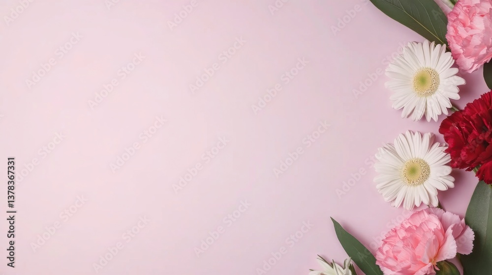 Naklejka premium Floral arrangement displaying vibrant blooms indoor studio photo art soft pink background close-up view celebrating nature's beauty