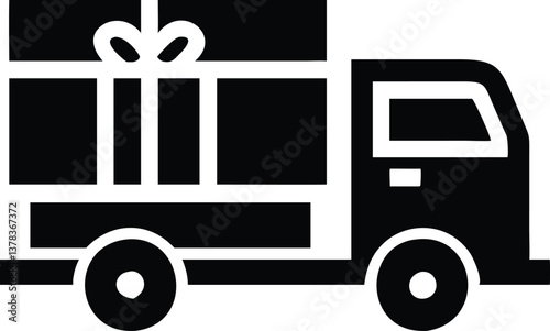 Black Truck with Gift Boxes Icon, Silhouette Delivery, Transparent