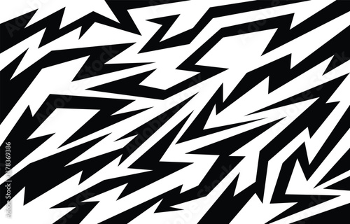 Abstract black and white background with various sharp, zigzag and arrow pattern