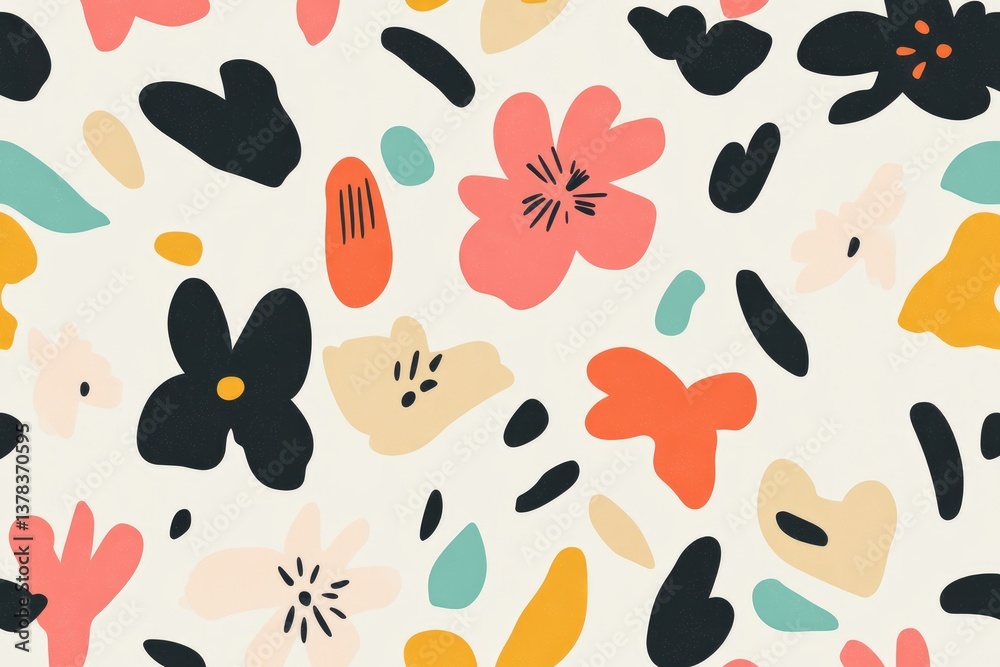 Fototapeta premium Seamless floral pattern with colorful blooms on a light background 