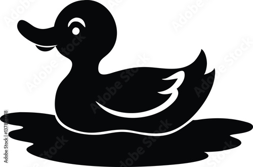 Cartoon Black Duck Swimming on Water with Transparent Background Design