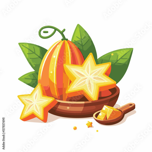 fruit, fresh, tropical, star, food, organic, nutrition, juicy, diet, carambola, vitamin, slice, isolated, healthy, starfruit, exotic, vegetarian, background, vector, sweet, nature, natural, yellow, ri